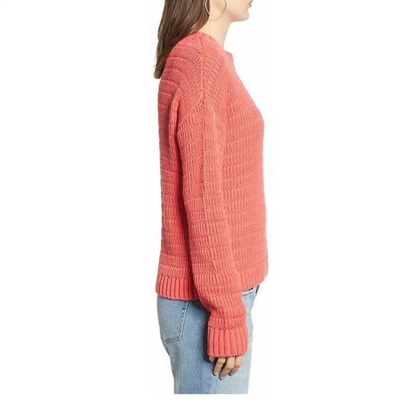 Treasure & Bond Women Pointelle Sweater Crewneck | Size - XL | Color - Coral - Picture 3 of 3
